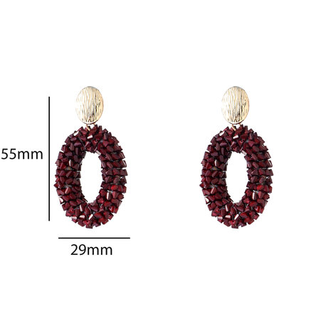 Oorbellen E65080-3 ovaal met kralen bordeaux rood goud - Day&Eve