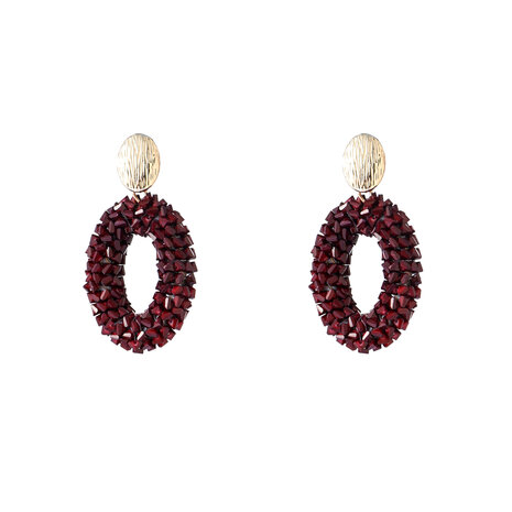 Oorbellen E65080-3 ovaal met kralen bordeaux rood goud - Day&Eve