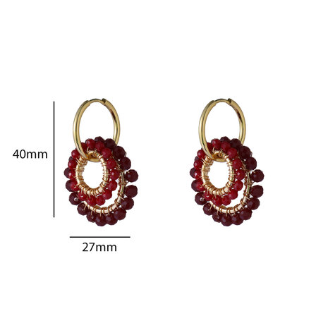 Oorbellen E65060-3 hoops met ringen van kraaltjes bordeaux rood goud - Day&Eve