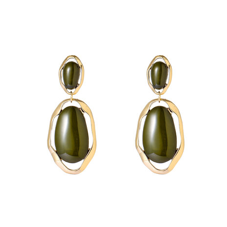 Oorbellen E65116-3 ovale stenen donkergroen goud - Day&Eve