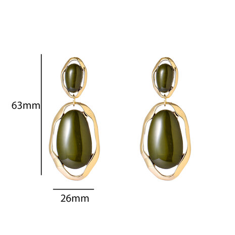 Oorbellen E65116-3 ovale stenen donkergroen goud - Day&Eve