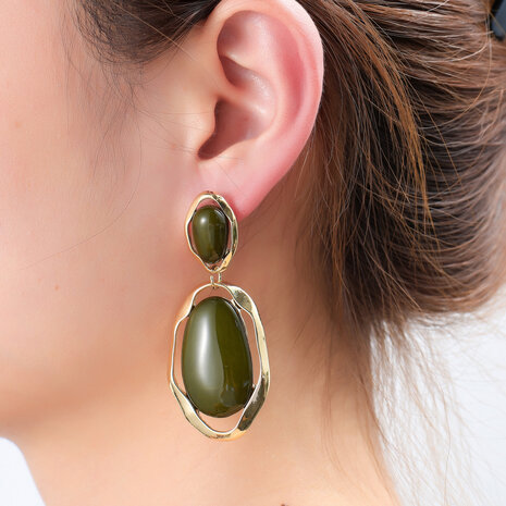 Oorbellen E65116-3 ovale stenen donkergroen goud - Day&Eve