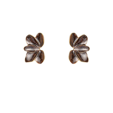 Oorbellen E65099-2 half bloemetje bruin goud - Day&Eve