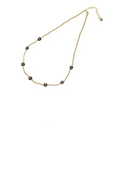 Ketting N2342-5 seven flowers black goud - Day&Eve