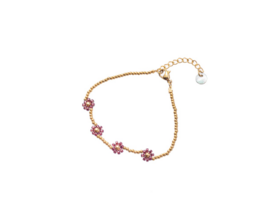 Armband B2342-8 5 flowers purple goud - Day&Eve Armband B2342-8 5 flowers purple goud - Day&Eve