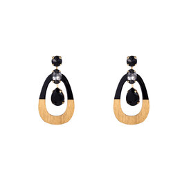 Oorbellen E3593-1 Gold dip oval black/grey - Day&Eve Oorbellen E3593-1 Gold dip oval black/grey - Day&Eve
