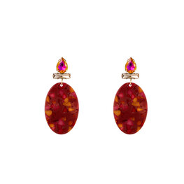 Oorbellen E3607-3 Stone and resin oval champagne/fucsia - Day&Eve Oorbellen E3607-3 Stone and resin oval champagne/fucsia - Day&Eve