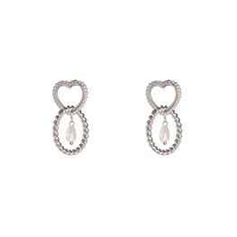Oorbellen E3929-1 pearl pendant heart zilver - Day&Eve Oorbellen E3929-1 pearl pendant heart zilver - Day&Eve