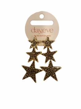 Oorbellen E2502-5 3 stars goud/zwart - Day&Eve Oorbellen E2502-5 3 stars goud/zwart - Day&Eve