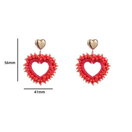 Oorbellen E4050-2 Wrapped beads heart bright coral  - Day&Eve Oorbellen E4050-2 Wrapped beads heart bright coral  - Day&Eve