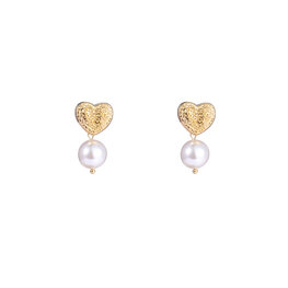 Oorbellen E4348-2 heart pearl stud goud- Day&Eve Oorbellen E4348-2 heart pearl stud goud- Day&Eve