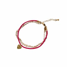 Armband B4780-2 Heart line bracelet goud + fucsia- Day&Eve Armband B4780-2 Heart line bracelet goud + fucsia- Day&Eve