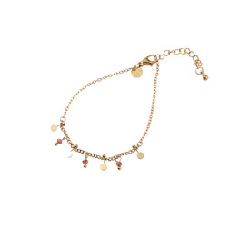 Armband B4760-4 Beads + petals bracelet goud + brown - Day&Eve Armband B4760-4 Beads + petals bracelet goud + brown - Day&Eve