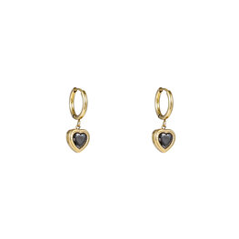 Oorbellen E4906-2 Heart stone hoop goud + black - Day&Eve Oorbellen E4906-2 Heart stone hoop goud + black - Day&Eve