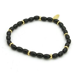 Armband dyed zwart ovaal met balletjes FJ5422 goud - Fushi