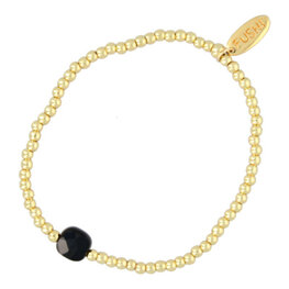 Armband 3mm met vierkante halfedelsteen onyx kraal FJ6960 goud - Fushi