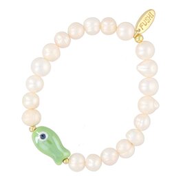 Armband zoetwaterparel en keramiek vis FJ7585-3 groen - Fushi