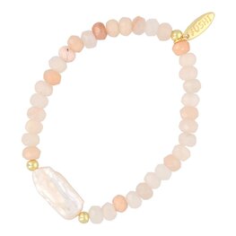 Armband halfedelsteen donut facet pink aventurine met zoetwaterparel FJ7054 goud - Fushi Armband halfedelsteen donut facet pink aventurine met zoetwaterparel FJ7054 goud - Fushi