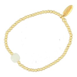 Armband 3mm kraal met vierkante halfedelsteen FJ6962 goud - Fushi Armband 3mm kraal met vierkante halfedelsteen FJ6962 goud - Fushi