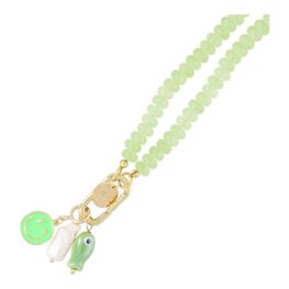 Ketting glaskralen donut lichtgroen met clip en bedels FJ7715 - Fushi Ketting glaskralen donut lichtgroen met clip en bedels FJ7715 - Fushi