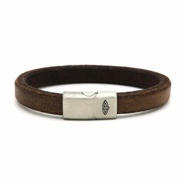 Leren armband mannen bruin 10MM zilver - Karma Him Leren armband mannen bruin 10MM zilver - Karma Him