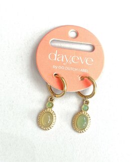 Oorbellen E3823-3 double stone drop green agath goud - Day&Eve Oorbellen E3823-3 double stone drop green agath goud - Day&Eve