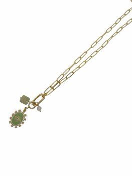 Ketting metaal schakel met clip en bedels groen FJ7136-2- Fushi Ketting metaal schakel met clip en bedels groen FJ7136-2- Fushi