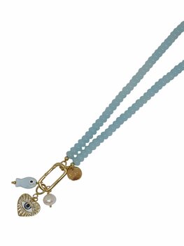 Ketting glaskralen donut blauw met clip en bedels FJ005 - Fushi Ketting glaskralen donut blauw met clip en bedels FJ005 - Fushi