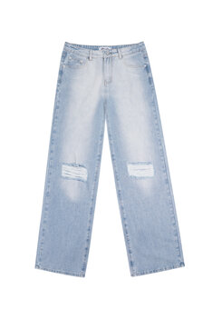 wide leg Jeans met gaten op de knie lichtblauw wide leg Jeans met gaten op de knie lichtblauw