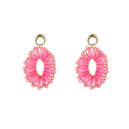 Oorbellen E5098-1 Big beads ovale goud pink - Day&Eve Oorbellen E5098-1 Big beads ovale goud pink - Day&Eve