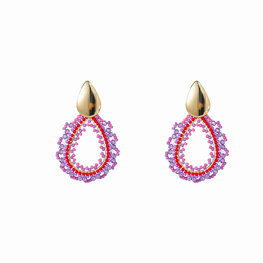 Oorbellen E5104-4 Open beads drop goud lila - Day&Eve Oorbellen E5104-4 Open beads drop goud lila - Day&Eve