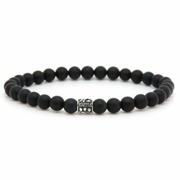 Armband Matt Onyx Silver Logo Bead 6MM 18 cm - Karma Him Armband Matt Onyx Silver Logo Bead 6MM 18 cm - Karma Him