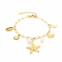 Bedelarmband pearly seastar - goud