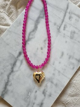 Ketting fuchsia met hart FJ8308-4 - Fushi Ketting fuchsia met hart FJ8308-4 - Fushi