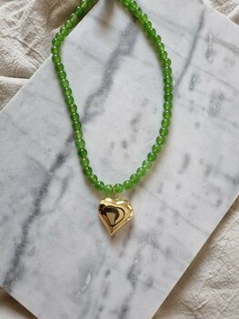 Ketting groen met hart FJ8308-2 - Fushi Ketting groen met hart FJ8308-2 - Fushi