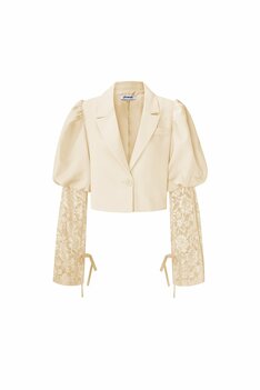 Korte blazer met pofmouw en kant