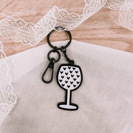 Sleutelhanger wijnglas hartjes - Winkeltje van Anne