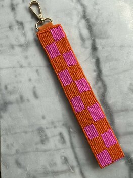 Sleutelhanger Ruitjes oranje/roze - Loffs