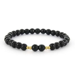 Armband kraaltjes elastiek Isra zwart/goud - Kalli