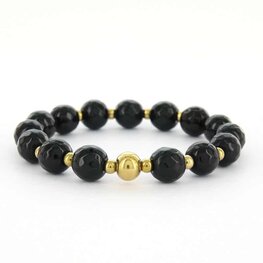 Armband kraaltjes elastiek Eline zwart/goud - Kalli