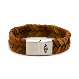 Leren armband mannen bruin 15MM zilver - Karma Him Leren armband mannen bruin 15MM zilver - Karma Him