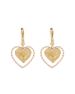 Oorbellen Dangling pearly heart - Rose & Camellia Oorbellen Dangling pearly heart - Rose & Camellia