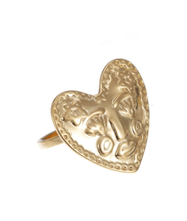 Ring heart face goud - Rose & Camellia