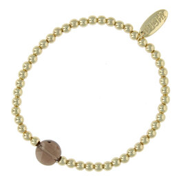Armband 4mm halfedelsteen  smoke quartz 14 krt plated brass FJ8447 goud - Fushi