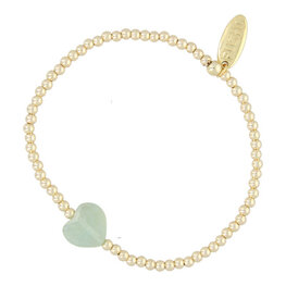 Armband 3mm 14 krt plated brass facetgeslepen hartje groen kraal FJ8123 goud - Fushi