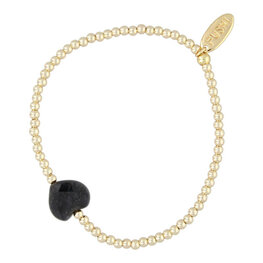 Armband 3mm 14 krt plated brass facetgeslepen hartje zwart kraal FJ8125 goud - Fushi