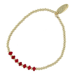 Armband 3mm halfedelsteen jade bordeaux 14 krt plated brass FJ8518 goud - Fushi