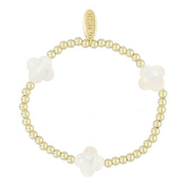 Armband 4mm parelmoer klaver 14 krt plated brass FJ7594 goud - Fushi