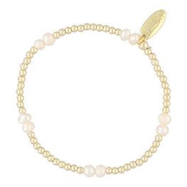 Armband 3mm zoetwaterparel 14 krt plated brass FJ7154  goud - Fushi