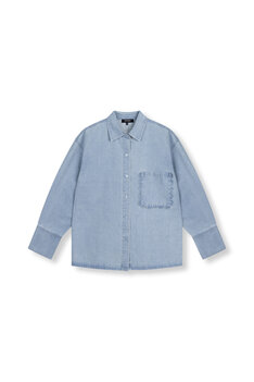 Denim blouse met detail op de borst Jealy blauw - Refined Department Denim blouse met detail op de borst Jealy blauw - Refined Department